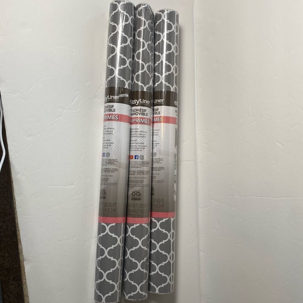 Duck Brand Easy Liner Removable Adhesive 3 Rolls Grey Quatre 20" x 15'